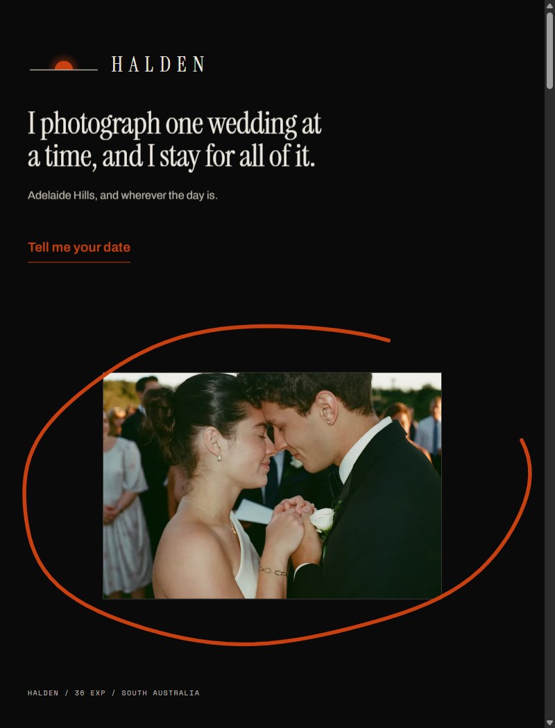 HALDEN's Page: one photograph in a black margin with a drawn ring around it